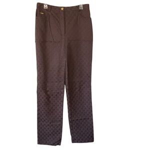 St. John Brown Dress Pants with Straight Leg Cut and Subtle Pattern